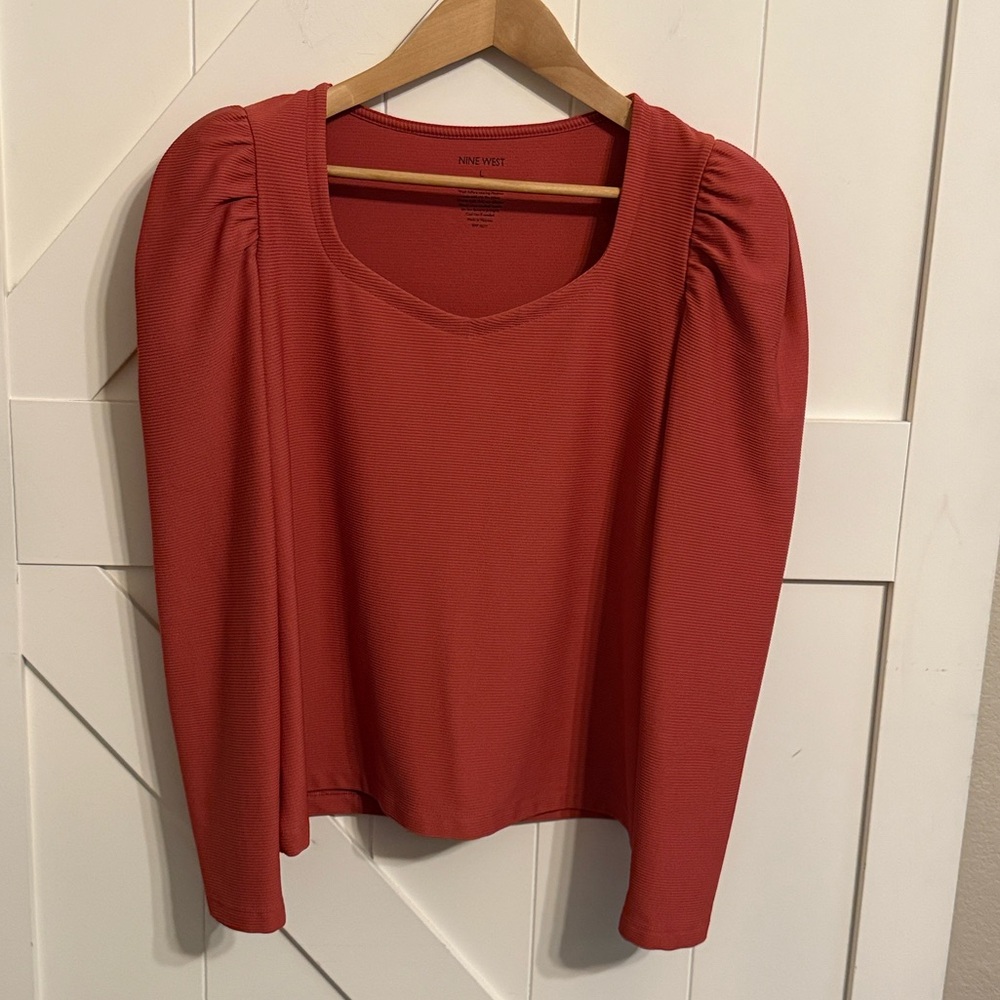 Nine West Coral Blouse with Puff Sleeves Large Workwear